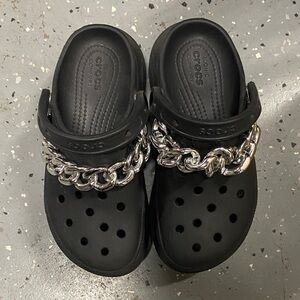 CROCS Kids Black Sandals with Silver Chain